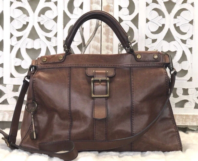 FOSSIL Vtg Revival Satchel Walnut Brown Leather Satchel Crossbody Handbag Purse FOSSIL Vtg Revival Satchel Walnut Brown Leather Satchel Crossbody Handbag Purse