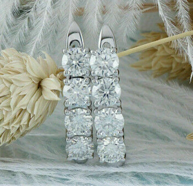 2Ct Round Cut Lab Created Diamond Huggie Hoop Earrings 14K White Gold Finish