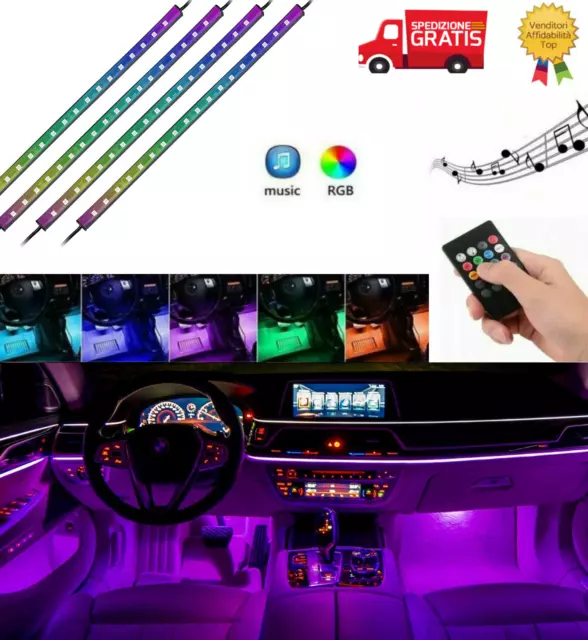 Striscia Per Interni Auto 72 Led Rgb Luci Vano Piedi Atmosfera Telecomando 12V