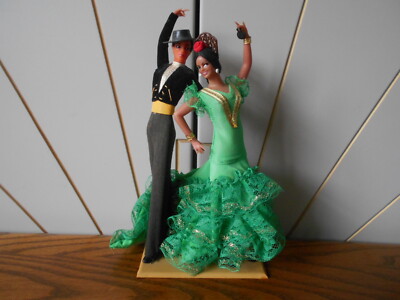 FLAMENCO DANCERS COUPLE vintage Spanish dolls on base MARIN CHICLANA Castanets