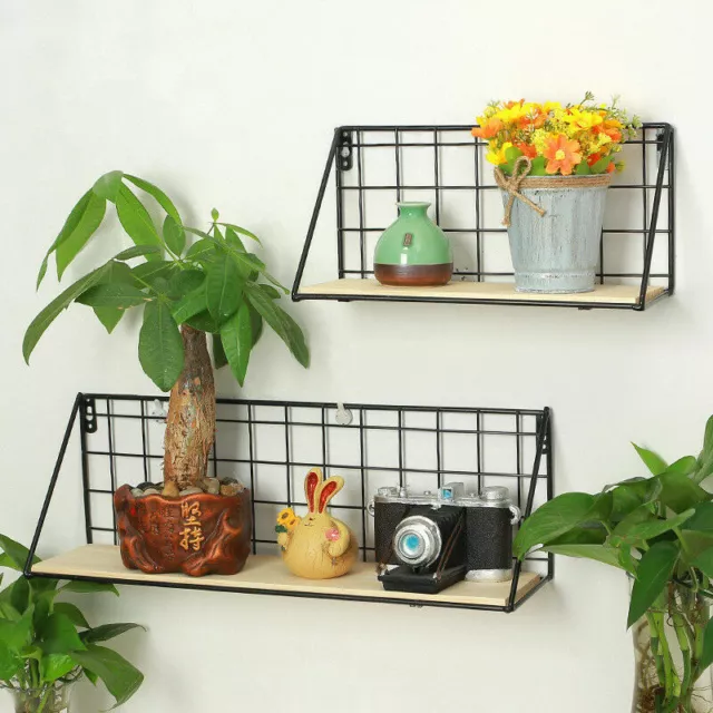 Iron Wooden Wall Hanging Shelf Flower Vase Holder Home Storage Rack Decor