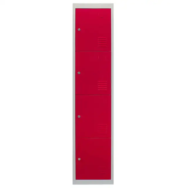 Casiers Rouge en Acier Vestiaires Métalliques 4 Portes  45 x 38 x 180cm