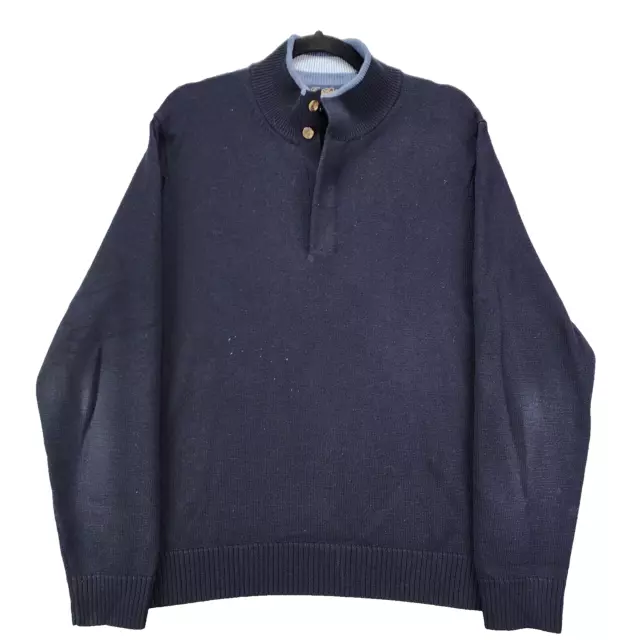 Brooks Brothers Sweater Mens Medium Blue 1/2 Button Pullover Knit Merino Wool