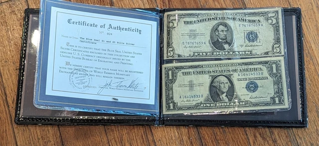 United States Blue Seal Currency One Dollar Five Dollar 1953A & 1957 COA!!!!!