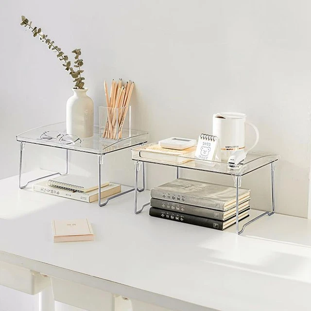 Transparent Double-layer Desktops Storage Rack Acrylic Cups Holder Foldable"