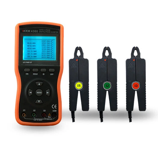 VICTOR 4300 Intelligent Three-clamp Digital Phase Voltammeter LCD Display