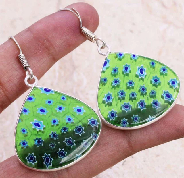 Dichroic Glass 925 Silver Plated Handmade Earrings of 1.5" Ethnic Gift