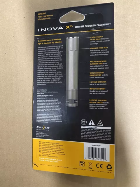 Inova X5 Silver LED UV Flashlight 123A Battery 2