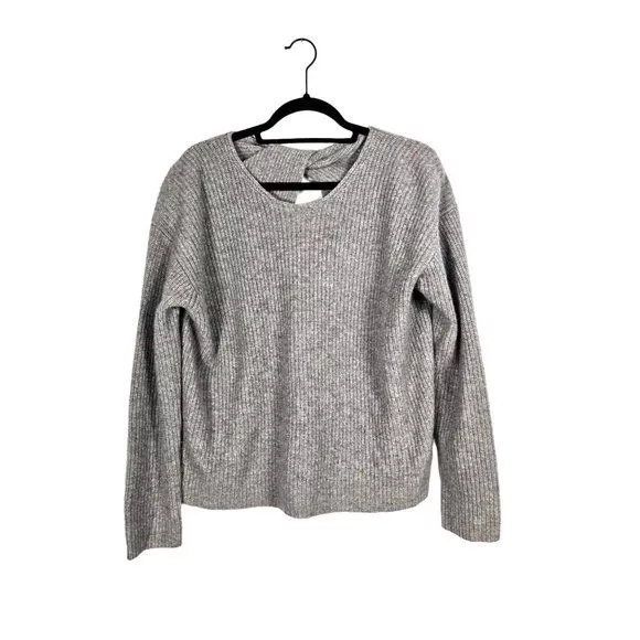 Theory Twylina Split Back Ribbed Cashmere Sweater Grey Small 2