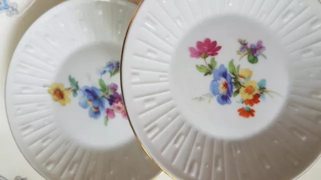 2 Antique German Hp Porcelain Small Wild Flowers Dishes Signed 2