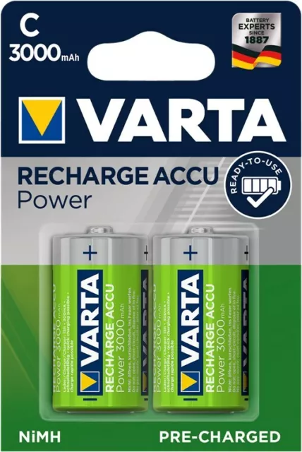 VARTA Rechargeable Accu Ready2Use vorgeladener C Baby Akku (2er Pack, 3000mAh)