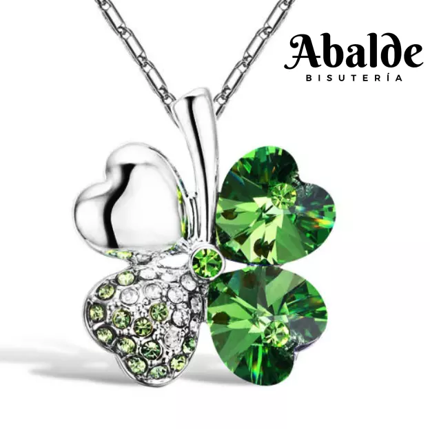 Collar Joya Mujer Trébol 4 Hojas Corazón Verde Azúl Cristal SWA Regalo Navidad