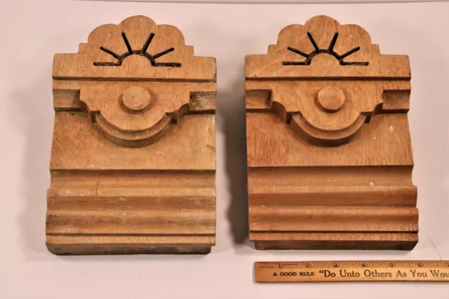 Lot of  2 Wood Oak Door Plinth Block Architectural Salvage c.1890