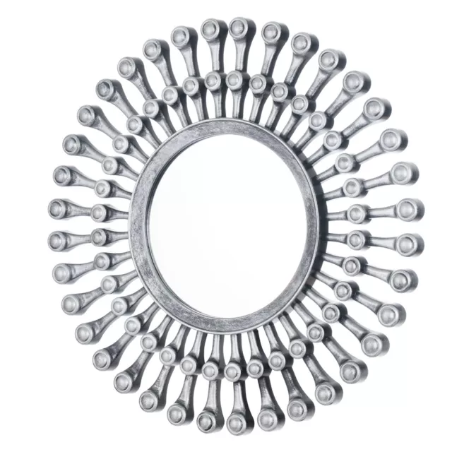 Round Sunburst Silver Mirror Wall Art Deco Round Mirror Silver