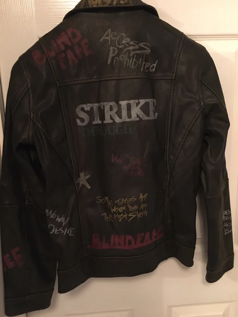 ZARA MENS FAUX Leather Jacket Slogan Graffiti Brand New Size L Large RARE Unique 79.00 PicClick UK