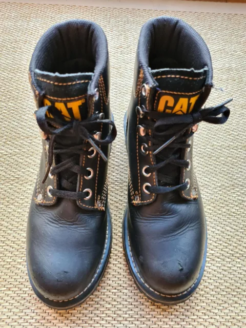 Womens Caterpillar CAT Black Steel Toes Boots, Size UK6 EU39 Good Used Condition
