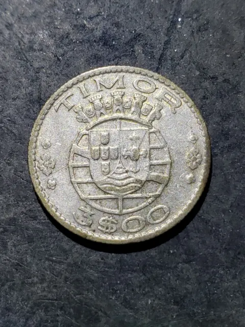 1958 Timor  Portugal Silver 3 Escudos Scarce Coin #333
