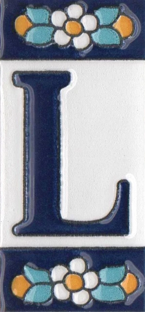 7.5 x 3.5cm Spanish Ceramic Blue Floral Number & Letter Tiles & Metal Frames 3