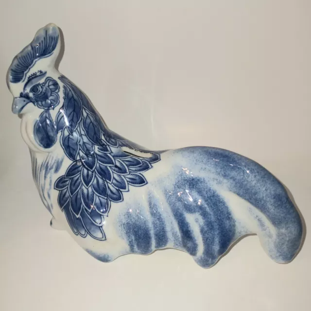 Ceramic Blue White Rooster 'Bank' Formalities Baum Bros  7.5" × 10" Vintgage