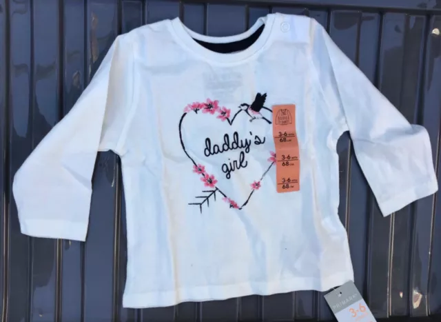 Baby Girls Ivory Long Sleeve T Shirt with Daddy’s Girl, Heart & Bird detail