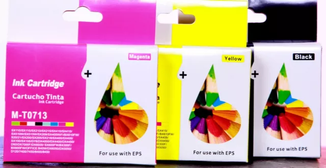 Cartuchos de tinta compatibles EPSON. Juego de 3 uds. Negro, Amarillo, Magenta.