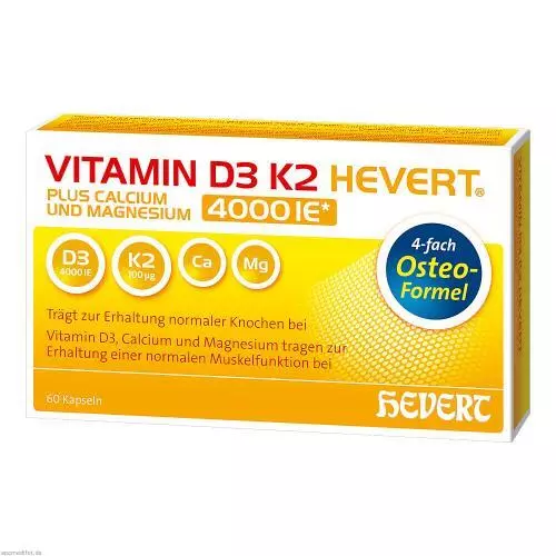 VITAMIN D3 K2 Hevert plus Ca Mg 4000 IE/2 Kapseln 60 ST PZN 18214701