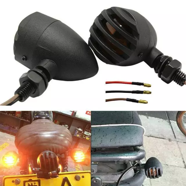 2x Black Motorcycle Turn Signals Indicator Lights For Chopper Bobber Cafe Racer