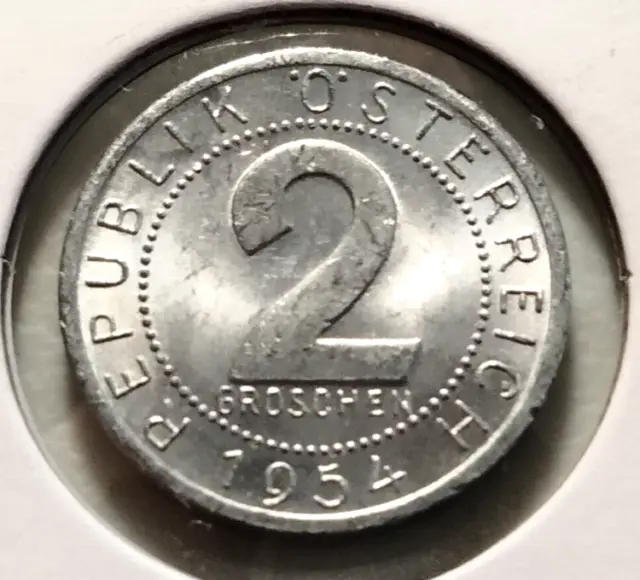 1954  AUSTRIA  2 Groschen  Coin -  KM# 2876 - Combined Shipping (#INV8476)