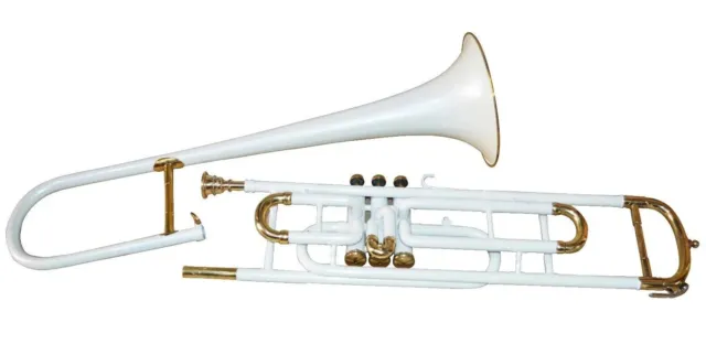 Weekend Sale Brand New White Brass FINISH Bb Flat Trumbone Free case+Mouthpiece