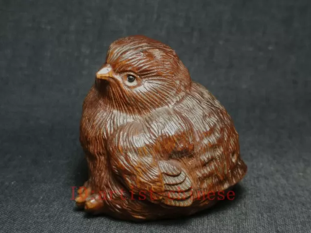 Japanese boxwood hand carved bird chick Figure statue netsuke old collectable