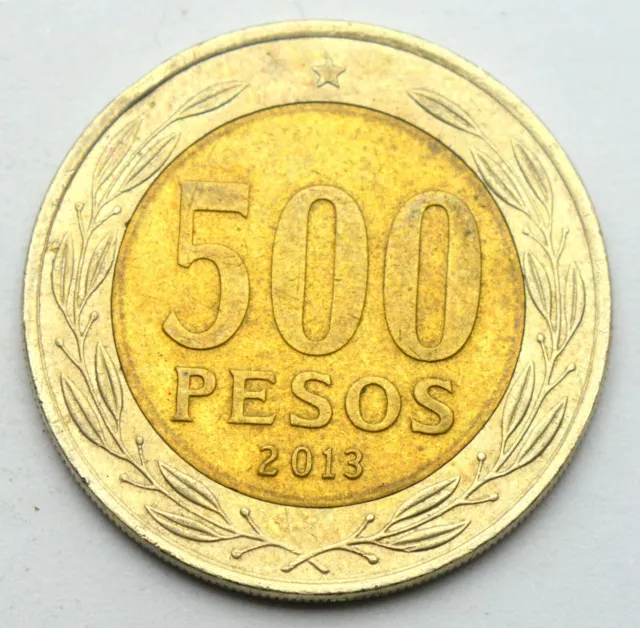 Chile 500 Pesos 2013 Bi-Metallic Old Coin