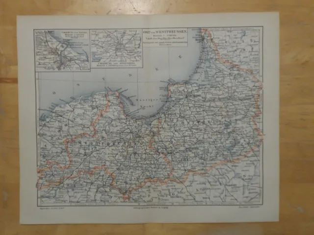 Orig.(1907) Lithographie  Landkarte Ost und Westpreussen Danzig Königsberg