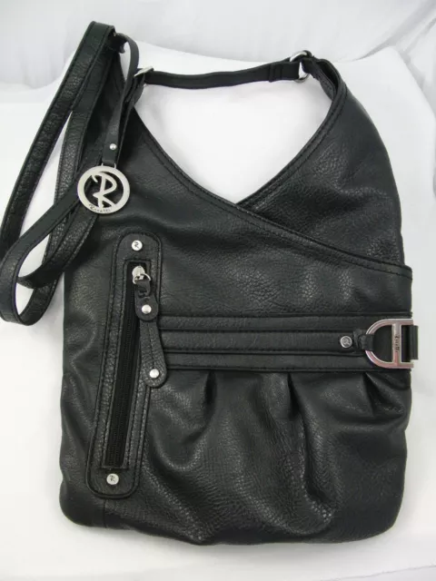 Rosetti black faux vegan leather cross body shoulder purse multiple pockets
