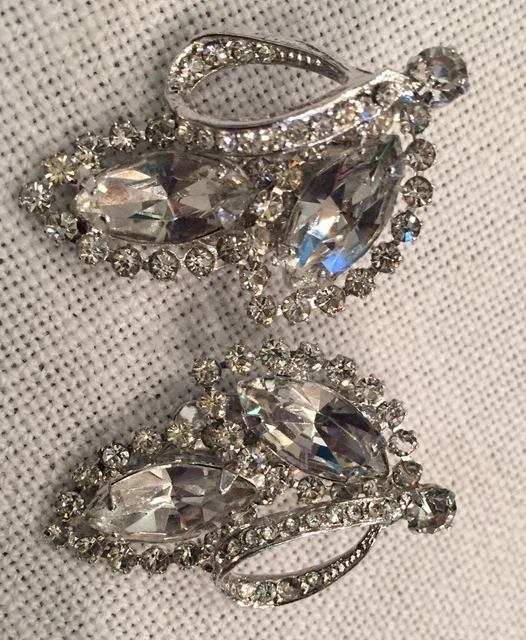 Vtg 1960's Crystal Rhinestone & Pave' Set RS Earrings Silver tone Rhodium Plate
