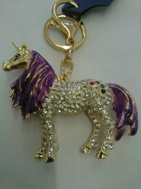 Big Size Beautiful Unicorn Keyring Handbag Charm Heavy Quality Crystal Gold