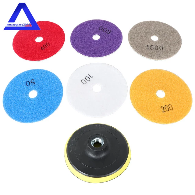 Diamond Polishing Pads 4 Inch Wet/Dry 7 Packs Set For Concrete Marble