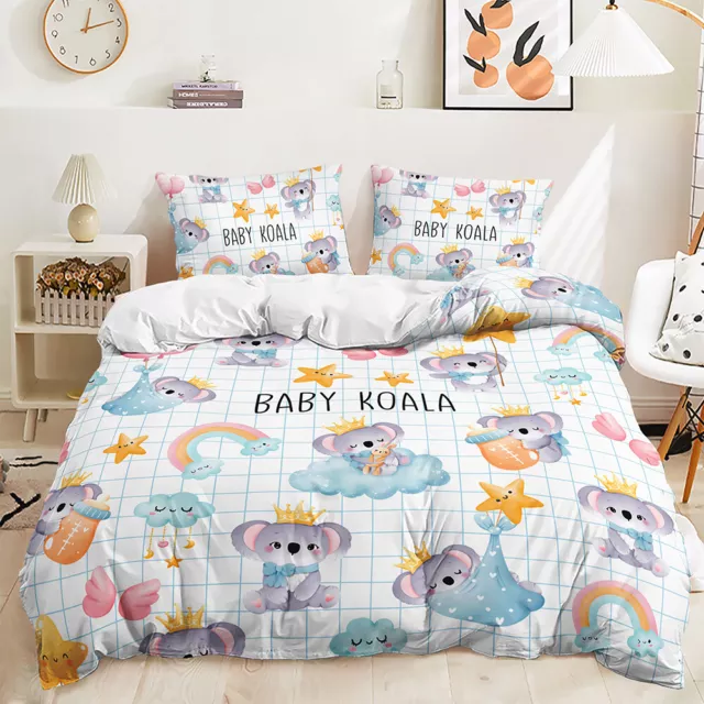 Baby Animals Cartoon Koala Giraffe Cat Children's Room Duvet Quilt Cover Bed Set 2