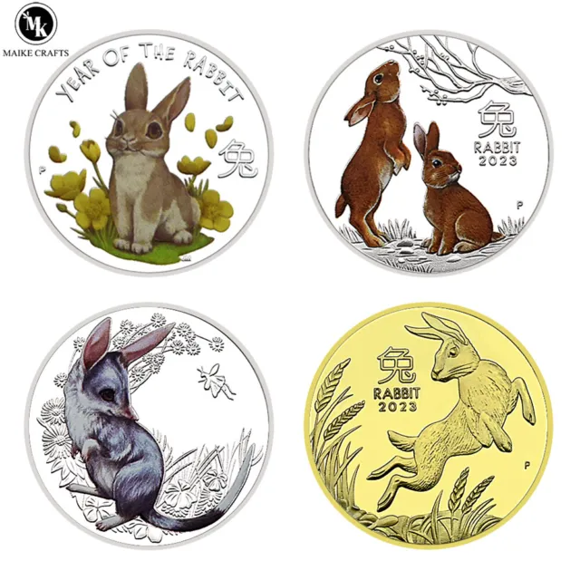 4pc/set 2023 Year of The Rabbit Commemorative Coin Elizabeth II Zodiac Coin Gift