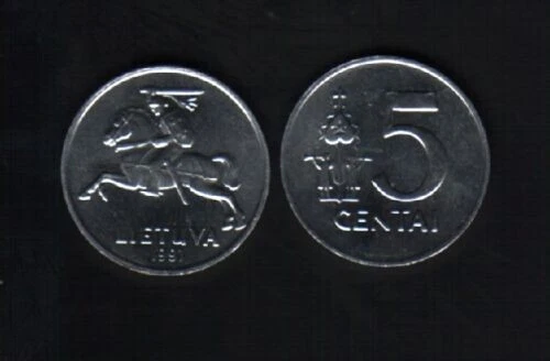 Lithuania 5 CENTS KM-87 1991 Pre Euro UNC HORSE RIDER Lithuanian Currency COIN