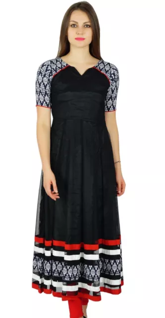 Bimba Womens Black Net Anarkali Kurta Chic Style Kurti Long Formal Party Dress