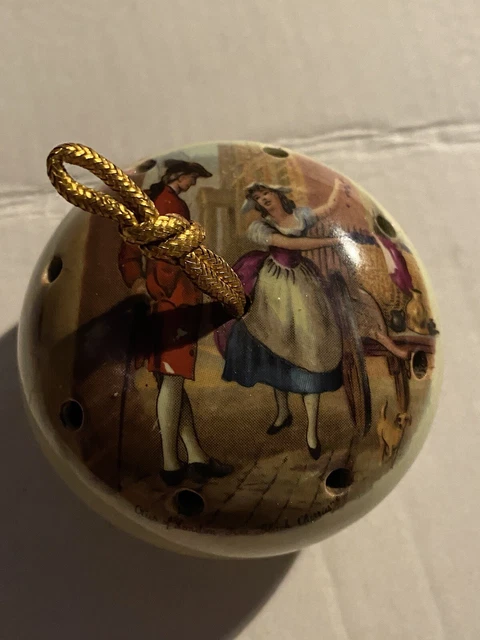 Vintage Ye Olde Pomander Lapis Blue & White Cupid, Romantic Wooing Scene Love
