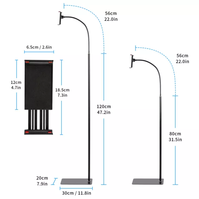 Tablet Tripod Floor Stand Phone Gooseneck Holder Mount For 4-10.5" iPhone iPad 2