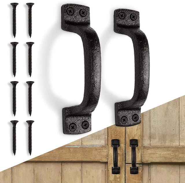 2 Set Barn Door Handles, Rustic Cast Iron Gate Handles, Decor Metal Grab Bar