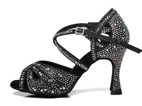 Scarpe da ballo su misura sandali neri strass gioiello salsa latino donna liscio