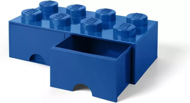 LEGO Brick Drawer 8 Knobs, 2 Drawers, Stackable Storage Box, 9.4 L, Bright Blue