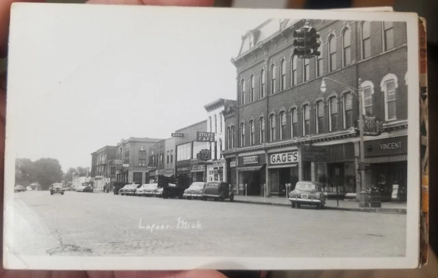 RPPC Real Photo Postcard Nepessing Street Lapeer Michigan MI - 1950s