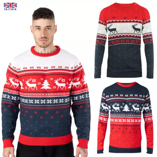 Men's Xmas Fairisle Christmas Tree Reindeer Snowflakes Novelty Pullover Jumpers