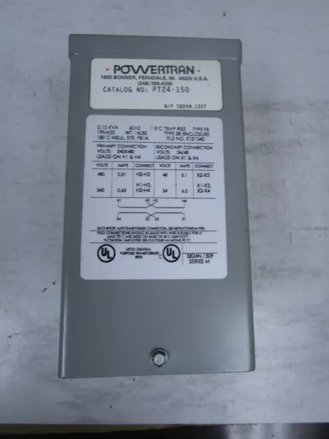 Powertran Pt24-150 Transformer Sb24N.150F 0.15 Kva Pri: 240/480V Sec: 24V 1 Ph