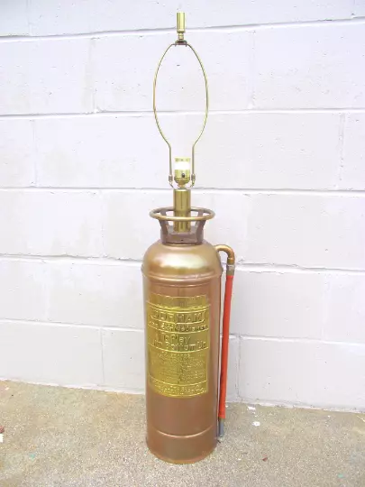 Vintage Fire Extinguisher Table Lamp Copper Brass Industrial Gorham Boston Mass