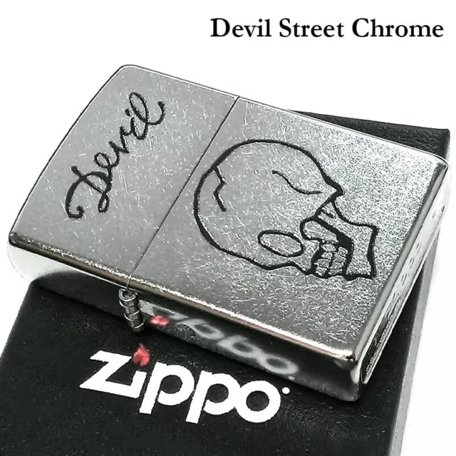 Zippo Oil Lighter Skull Devil Street Chrome Silver Brass Regular Case Japan